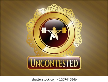  Gold shiny emblem with deep squat icon and Uncontested text inside