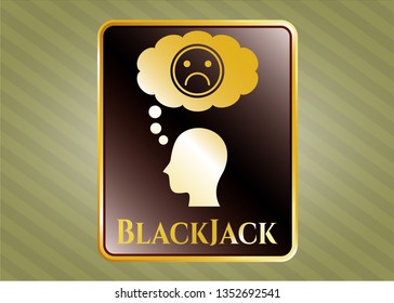  Gold shiny emblem with depression icon and BlackJack text inside