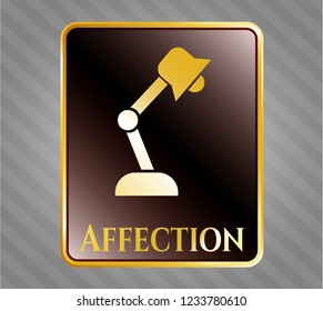  Gold shiny emblem with desk lamp icon and Affection text inside