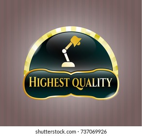  Gold shiny emblem with desk lamp icon and Highest Quality text inside