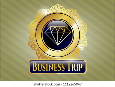   Gold shiny emblem with diamond icon and Business Trip text inside