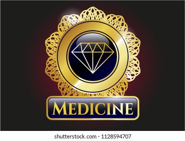  Gold shiny emblem with diamond icon and Medicine text inside