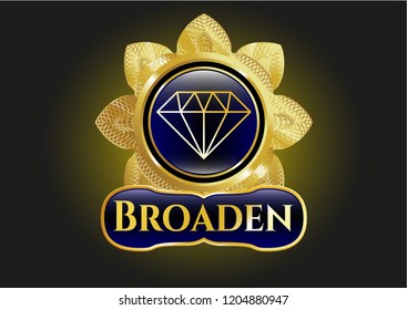  Gold shiny emblem with diamond icon and Broaden text inside