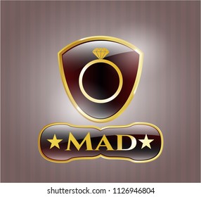  Gold shiny emblem with diamond ring icon and Mad text inside