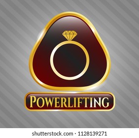  Gold shiny emblem with diamond ring icon and Powerlifting text inside