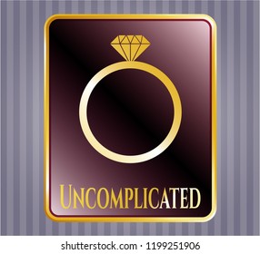  Gold shiny emblem with diamond ring icon and Uncomplicated text inside