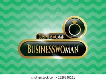  Gold shiny emblem with diamond ring icon and Businesswoman text inside