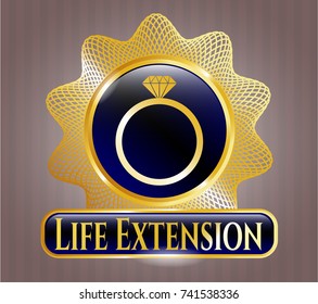  Gold shiny emblem with diamond ring icon and Life Extension text inside