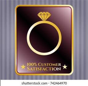  Gold shiny emblem with diamond ring icon and 100% Customer Satisfaction text inside