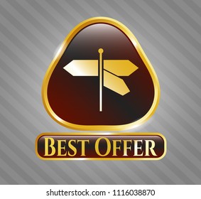  Gold shiny emblem with directions sign icon and Best Offer text inside