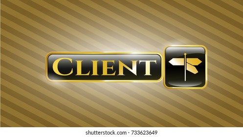  Gold shiny emblem with directions sign icon and Client text inside