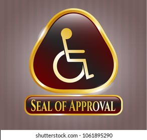  Gold shiny emblem with disabled (wheelchair) icon and Seal of Approval text inside