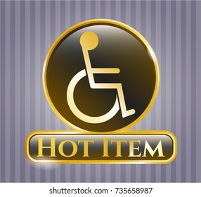  Gold shiny emblem with disabled (wheelchair) icon and Hot Item text inside