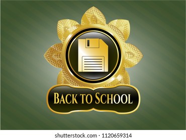  Gold shiny emblem with diskette icon and Back to School text inside