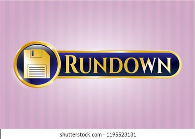  Gold shiny emblem with diskette icon and Rundown text inside