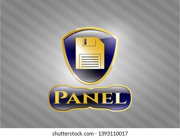  Gold shiny emblem with diskette icon and Panel text inside
