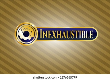  Gold shiny emblem with donut icon and Inexhaustible text inside
