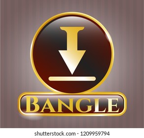  Gold shiny emblem with download icon and Bangle text inside