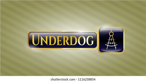  Gold shiny emblem with drawing compass icon and Underdog text inside