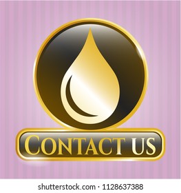  Gold shiny emblem with drop icon and Contact us text inside