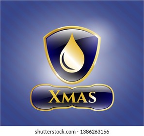  Gold shiny emblem with drop icon and Xmas text inside
