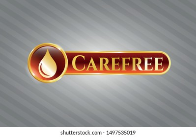  Gold shiny emblem with drop icon and Carefree text inside