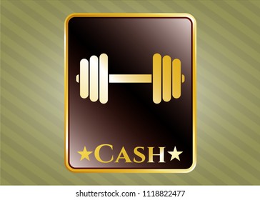  Gold shiny emblem with dumbbell icon and Cash text inside