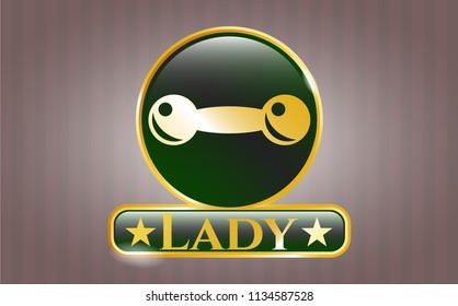  Gold shiny emblem with dumbbell icon and Lady text inside