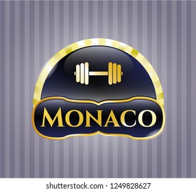  Gold shiny emblem with dumbbell icon and Monaco text inside