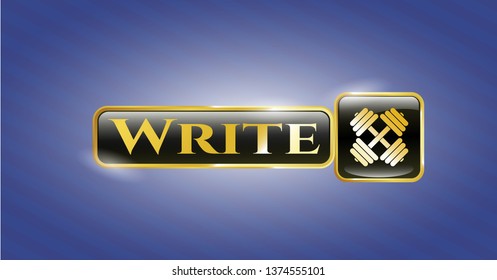  Gold shiny emblem with dumbbell icon and Write text inside