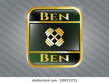  Gold shiny emblem with dumbbell icon and Ben text inside