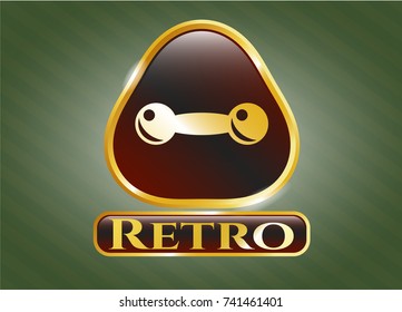  Gold shiny emblem with dumbbell icon and Retro text inside