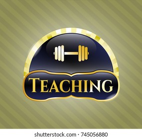  Gold shiny emblem with dumbbell icon and Teaching text inside