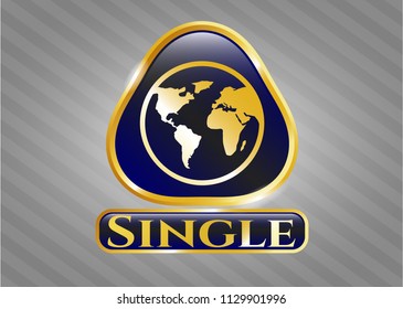  Gold shiny emblem with earth icon and Single text inside