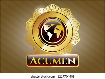  Gold shiny emblem with earth icon and Acumen text inside