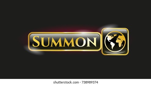  Gold shiny emblem with earth icon and Summon text inside