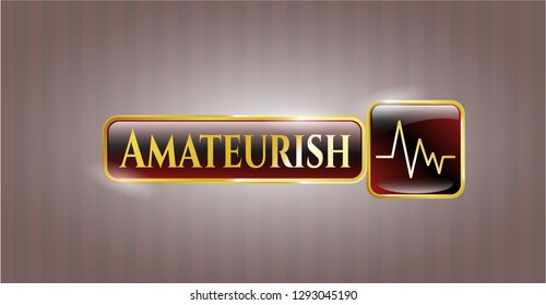  Gold shiny emblem with electrocardiogram icon and Amateurish text inside