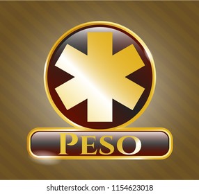  Gold shiny emblem with emergency cross icon and Peso text inside