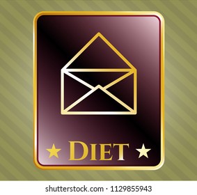  Gold shiny emblem with envelope icon and Diet text inside