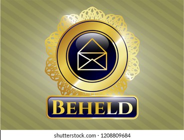  Gold shiny emblem with envelope icon and Beheld text inside