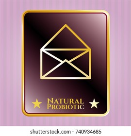  Gold shiny emblem with envelope icon and Natural Probiotic text inside