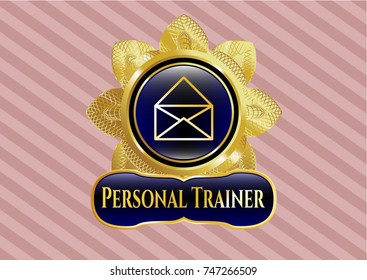  Gold shiny emblem with envelope icon and Personal Trainer text inside