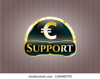  Gold shiny emblem with euro icon and Support text inside