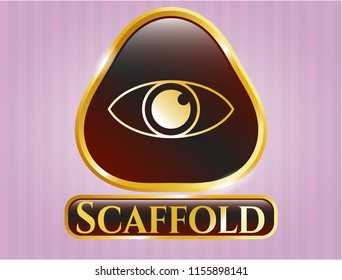  Gold shiny emblem with eye icon and Scaffold text inside