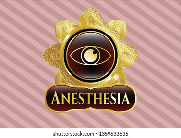  Gold shiny emblem with eye icon and Anesthesia text inside