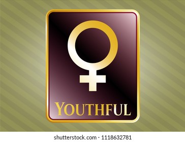  Gold shiny emblem with female icon and Youthful text inside