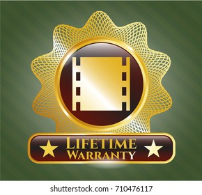  Gold shiny emblem with film icon and Life Time Warranty text inside