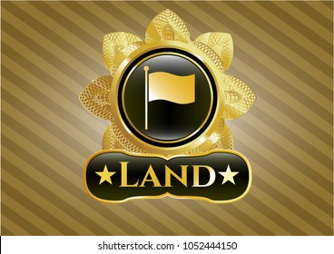  Gold shiny emblem with flag icon and Land text inside