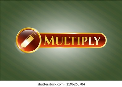  Gold shiny emblem with flash drive icon and Multiply text inside