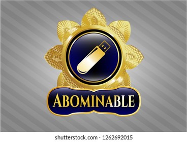  Gold shiny emblem with flash drive icon and Abominable text inside